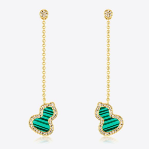 Malachite Gourd 10K Gold-Plated Earrings For Women - Picture 1 of 6
